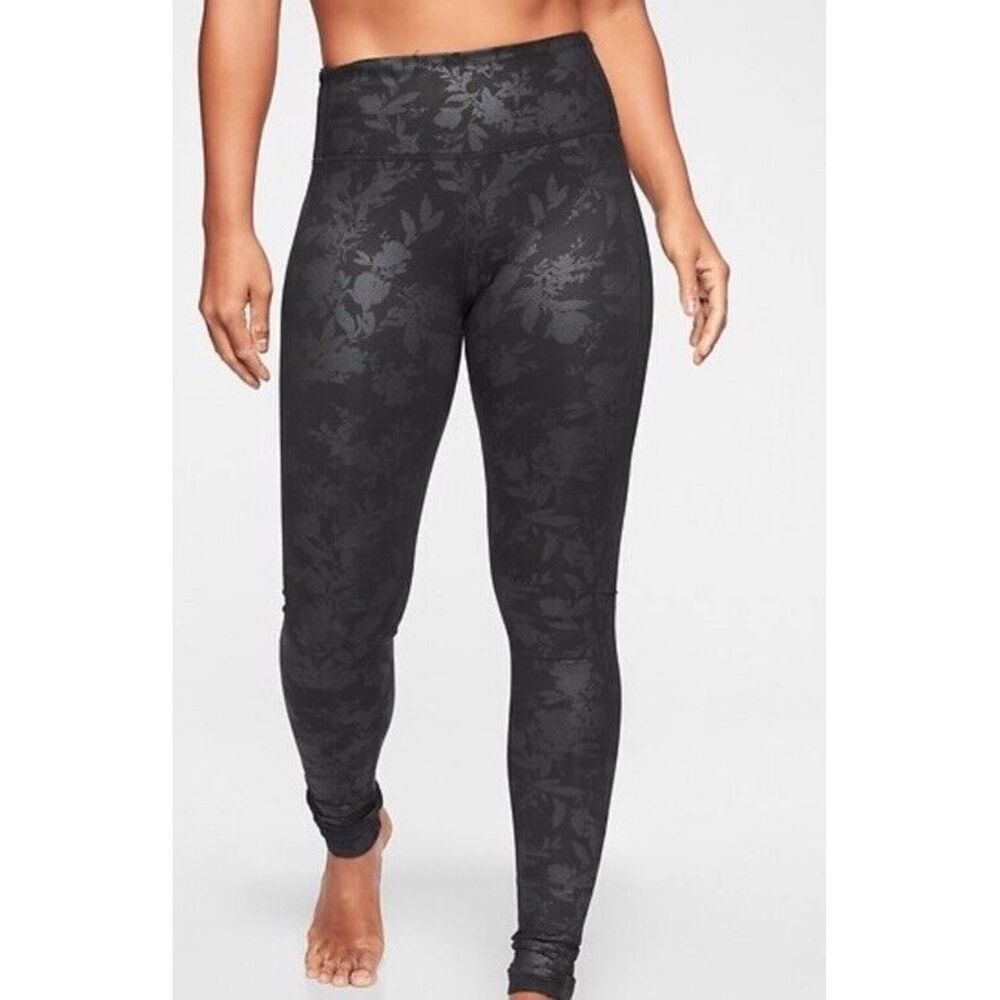 Athleta Barre Stirrup in PowerVita Black Midnight Garden Womens M Legging